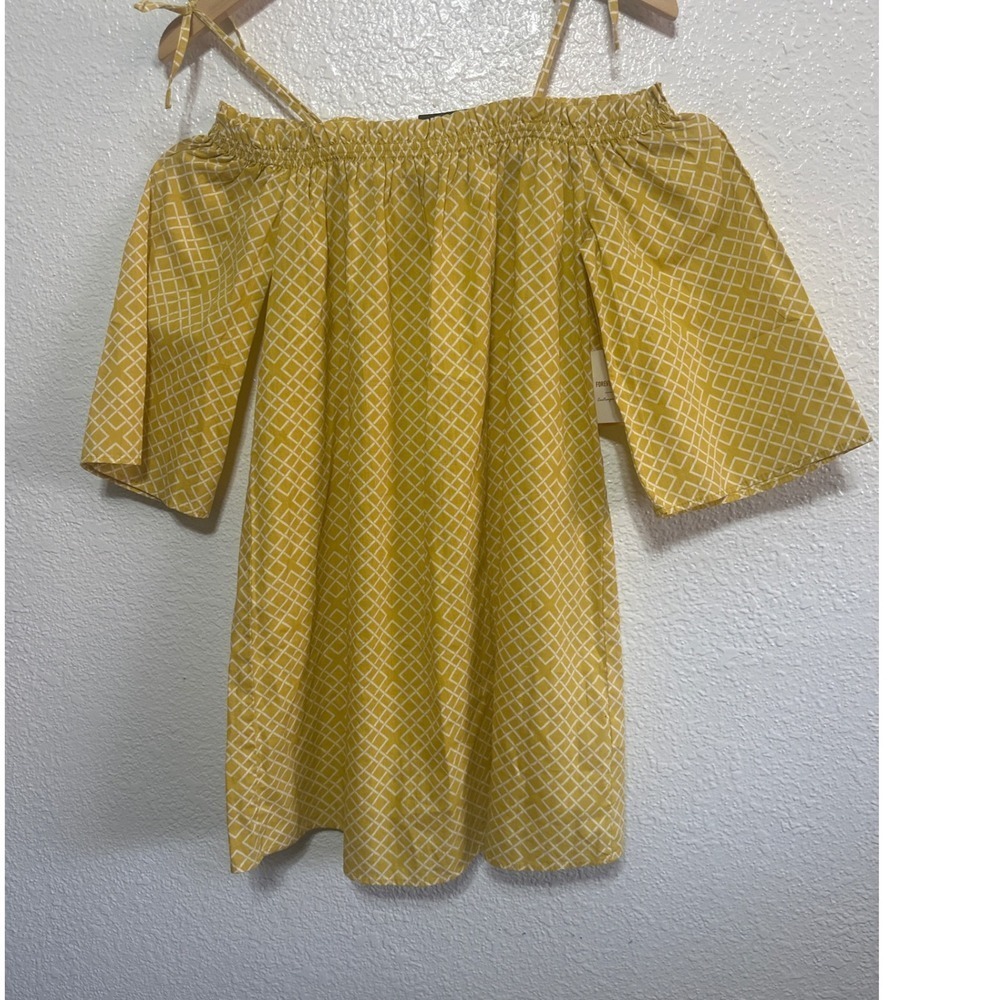 Forever 21 Yellow Geometric Print Off Shoulder Smocked Dress Women's M